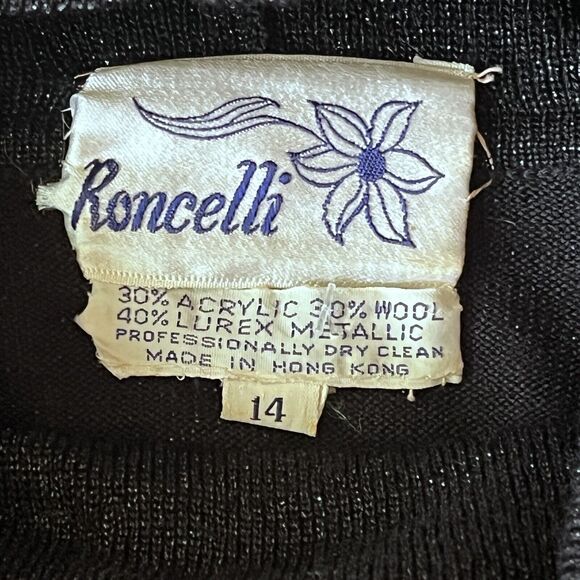 Roncelli Maxi Dress SZ L Black Metallic Sultry Goth Minimalist Party Cowl VTG - Picture 5 of 7